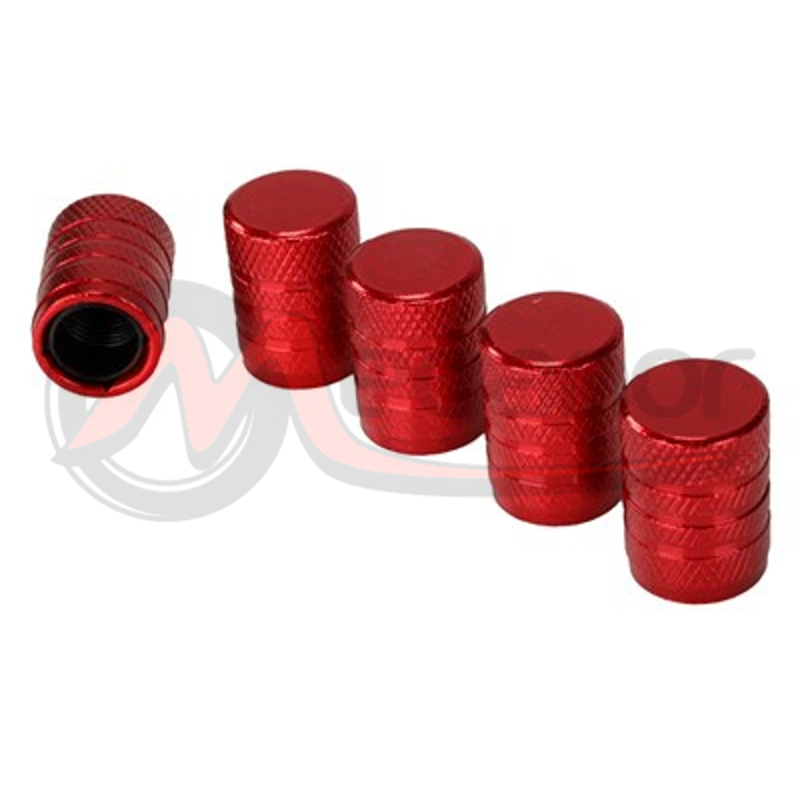 Tampas Valvulas Pneus Aluminio C/ Rosca Plastico Vermelho (5 Uni.)