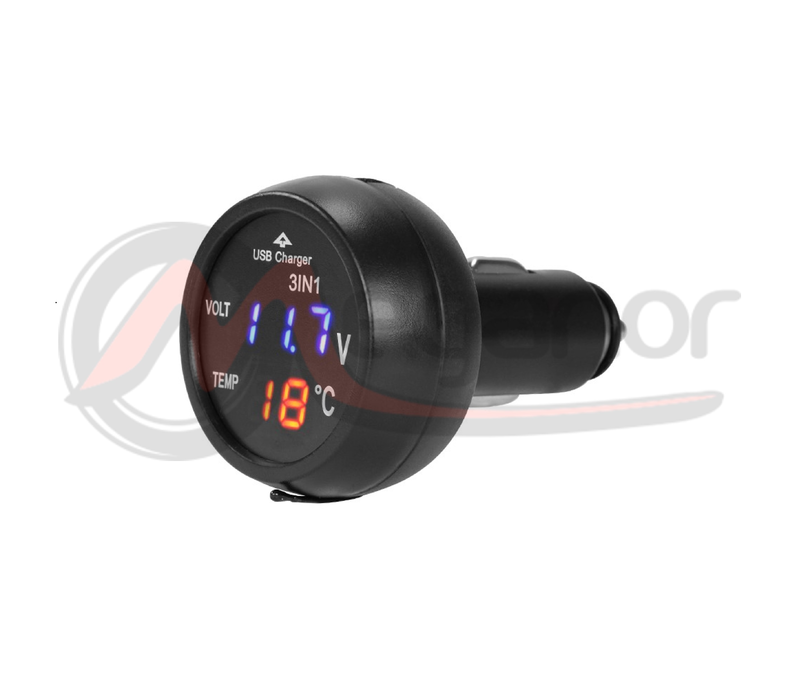 Carregador USB 2.1A C/ Voltímetros e Termômetros
