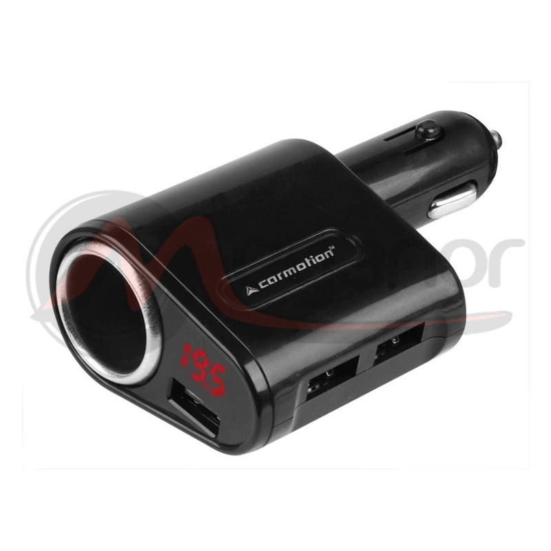 Carregador 3xUSB C/ Voltimetro 8-30V Tomada 120W